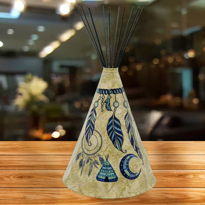 Special Edition Blue Accent Feather Dream Catcher Parchment Teepee Lamp - Small