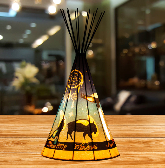 Modern 7 Sacred Animals Parchment Teepee Lamp - Large